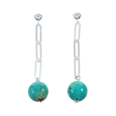 Genuine Sterling Silver Turquoise Bead Post Dangle Earrings NX11651